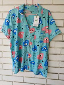 Cute Blue Bear &amp; Heart Pajama Set
