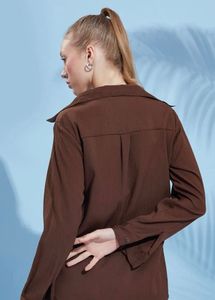 Chic Brown Collared Button-Up Shirt
