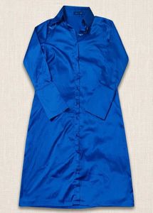 Elegant Royal Blue Satin Shirt Dress