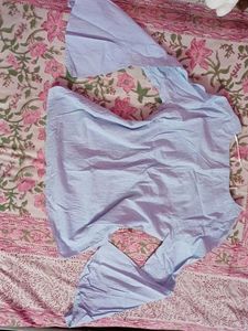 Light Blue Striped Bell Sleeve Top
