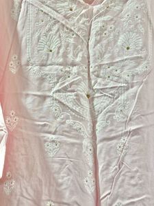 Pink Embroidered Cotton Kurta