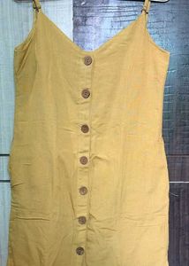 Yellow Button-Up Mini Dress With 2 Pockets