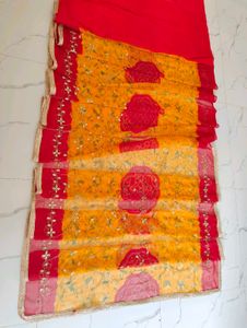 Vibrant Yellow & Red Saree