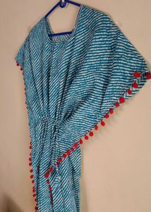 Boho Kaftan Dress with Pompom T