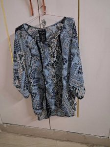 Blue Printed Boho Tunic Top