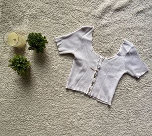 Ribbed Lace-Up Crop Top
