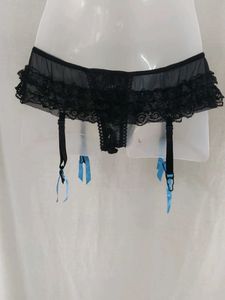 Lacy Black Garter Belt with Blue Bows