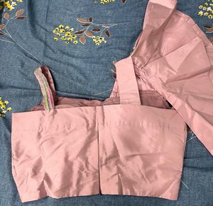 Designer Pink Brocade Blouse &amp; Printed Lehenga Set