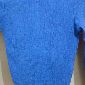 Blue Ribbed Long Sleeve Cropped Top