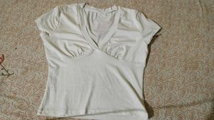 Cream Textured V-Neck Top