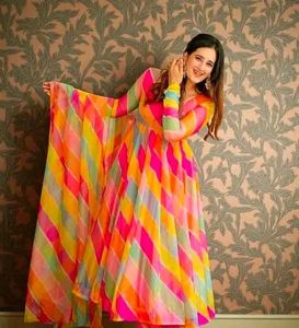 Vibrant Striped Anarkali Suit Set