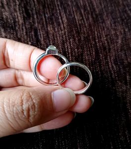 (Set of 2) Chic Silver Square Gem Ring + Band