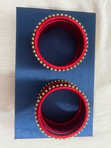 Red Silk Bangles with Rhinestones