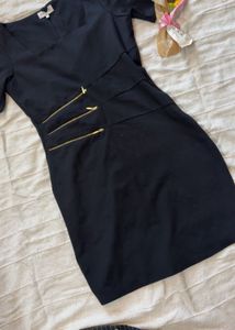 Chic Black Dress with Gold Zippers
