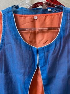 BIBA Blue &amp; Orange Layered Kurta
