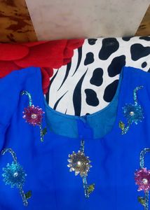 Royal Blue Floral Embroidered Saree
