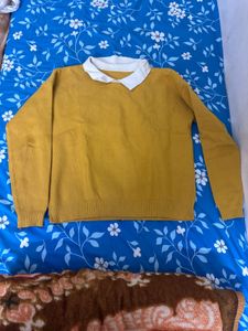 Mustard Yellow Knit Sweater with White Collar