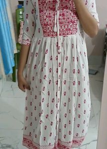 White Kurta with Pink Floral print