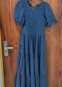 Blue Tiered Smocked Midi Dress