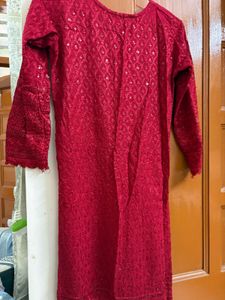 Elegant Red Embroidered Kurta