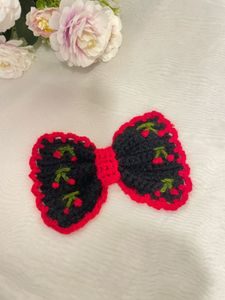 Handmade Crochet Cherry Hair Bow clip (1 pc)