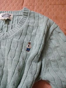 Light Blue Cable Knit V-Neck Sweater