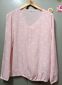 Light Pink Polka Dot Long Sleeve Top