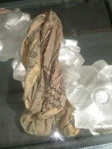 Elegant Beige Scarf with Gold Trim