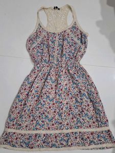 Floral Print Crochet Detail Dress