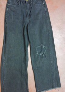 Zudio Black Ripped Flared Jeans | High Waist