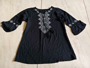 Embroidered Black Kurta Tunic Top