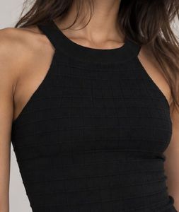 Chic Black Ribbed Halter Neck Tank Top