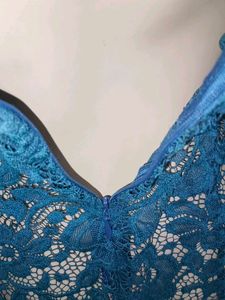 (100)Teal Lace Halter Bodysuit