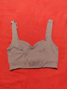 ZARA Ribbed Seamless Crop Top – Gray – Size L