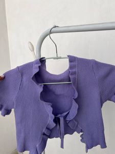 Purple Ruffle Tie Front Cardigan/Shrug
