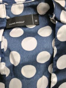 Navy blue, cut sleeved, A-line Polka Dot top