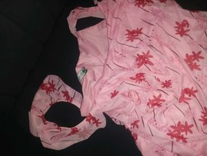 New Pink Floral Ruffle Maxi Dress