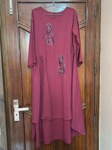 Burgundy High Low Embroidered Kurta/ Dress