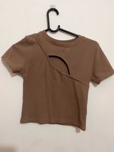 Brown Cutout Crop Top