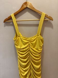 Chic Ruched Yellow Mini Dress