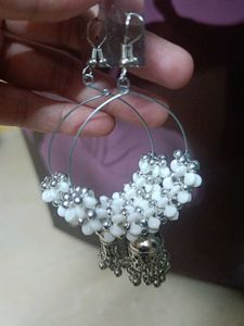Chic Hoop Earrings with White &amp; Silver Beads
