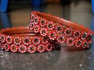 Red &amp; Gold Bangle Set with Rhinestones