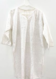 White Thread Work Kurta with Black Salwar