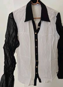 Chic Contrast Sheer Sleeve Top