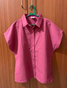 Pink Textured Button-Up Top