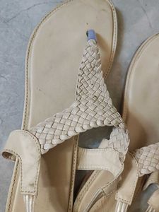 Stylish Woven Cream Flat Sandals
