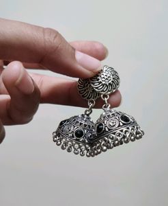 Oxidised Jhumka With Black Gems