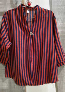 Striped V-Neck 3/4 Sleeve Blouse