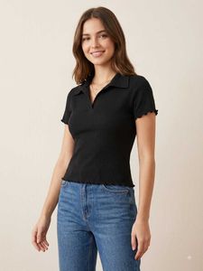 Black Collared Short Sleeve Top