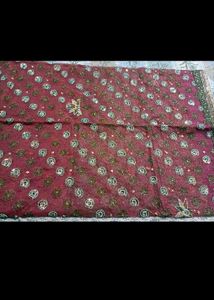 Embellished Pink Net Saree with Blouse